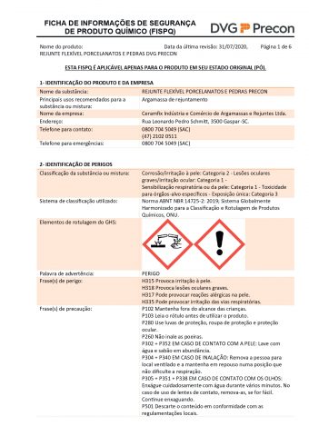 FISPQ - REJUNTE FLEXÍVEL PORCELANATOS E PEDRAS